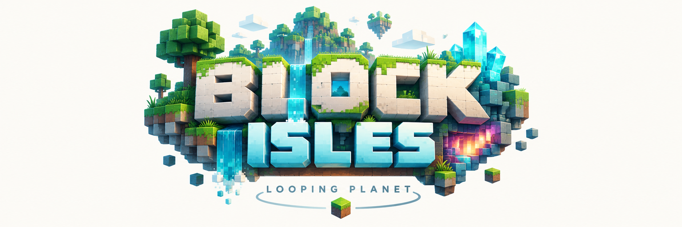 Block Isles playtest artwork showing its voxel island and title
